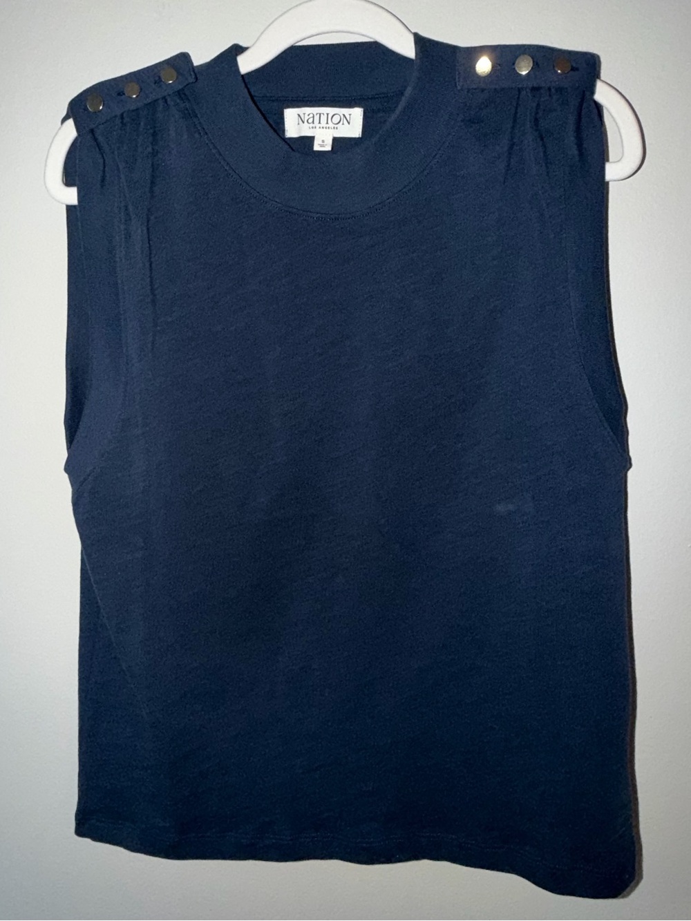 Nation LTD Los Angeles Navy Gold Snap Shoulder Sleeveless Top Size S